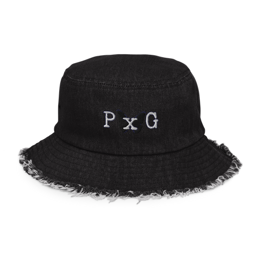 Distressed P x G denim bucket hat